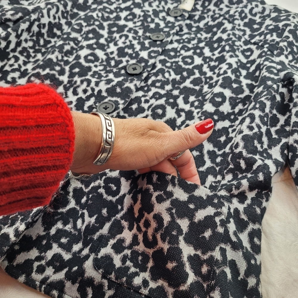 eci New York black and grey leopard print cropped lady jacket mandarin collar 10 - Picture 7 of 13